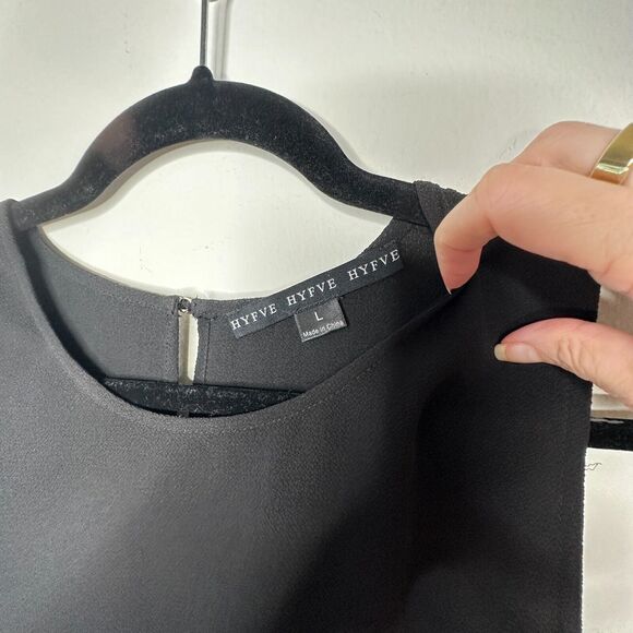 HYFVE Black with Silver Grommet Sleeveless Silky Hi Low Tunic Tank Keyhole Back - Picture 8 of 16